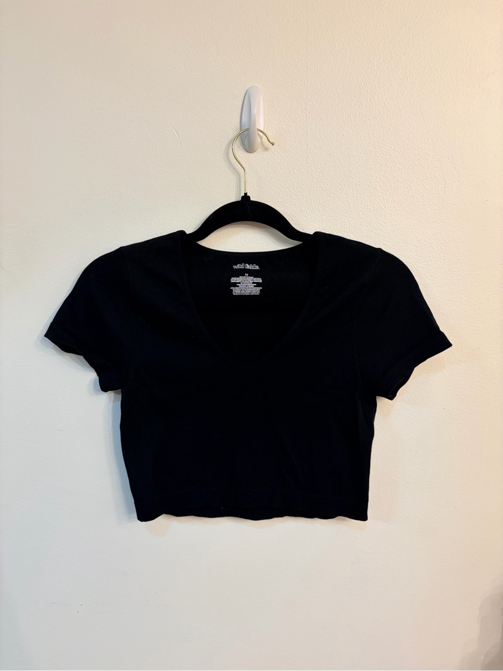 Wild Fable Black Ribbed V-Neck Cropped Tee